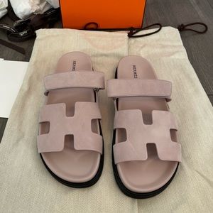 Hermes Chypre Sandals 38 Rose Porcelaine